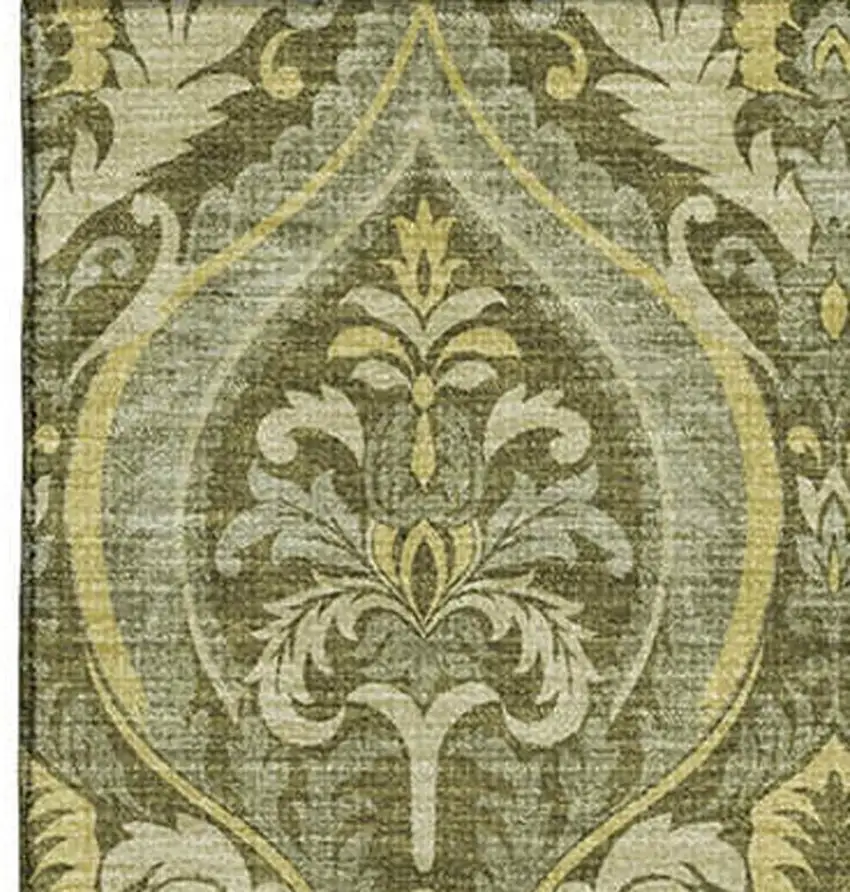 Green And Ivory Floral Washable Area Rug With UV Protection Photo 3