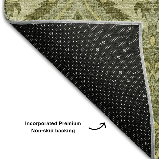 Green And Ivory Floral Washable Area Rug With UV Protection Photo 7