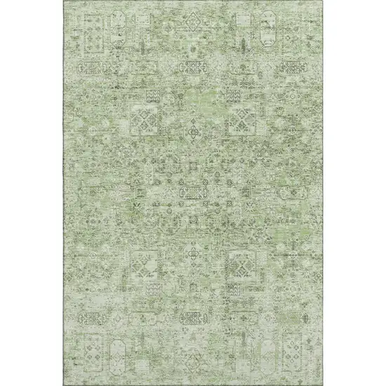 Green And Ivory Floral Washable Area Rug With UV Protection Photo 1