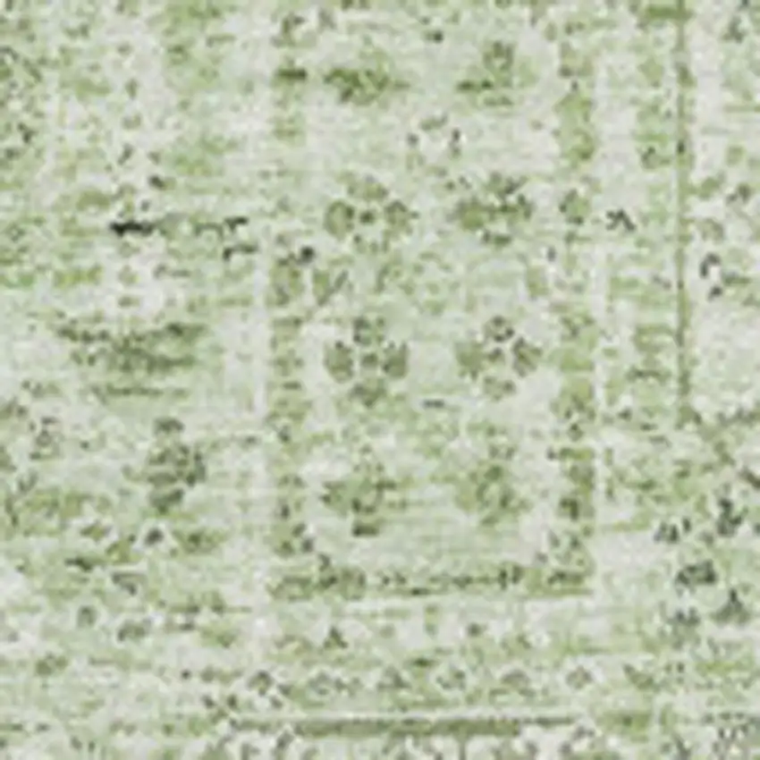 Green And Ivory Floral Washable Area Rug With UV Protection Photo 3