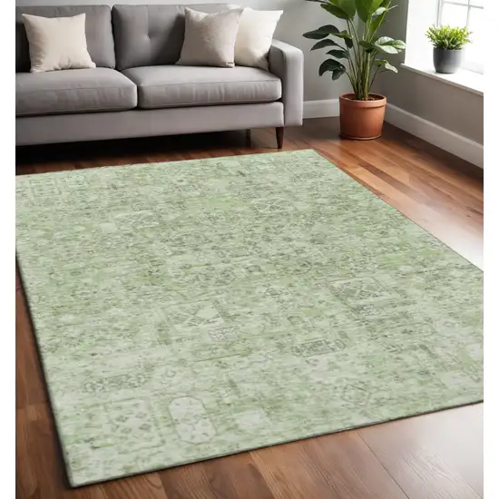 Green And Ivory Floral Washable Area Rug With UV Protection Photo 2