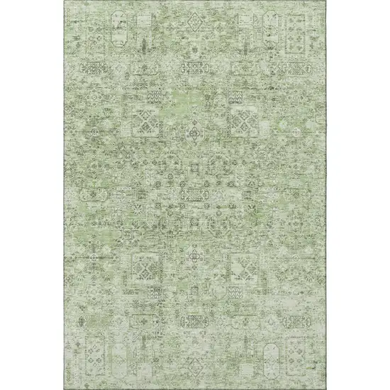 Green And Ivory Floral Washable Area Rug With UV Protection Photo 3
