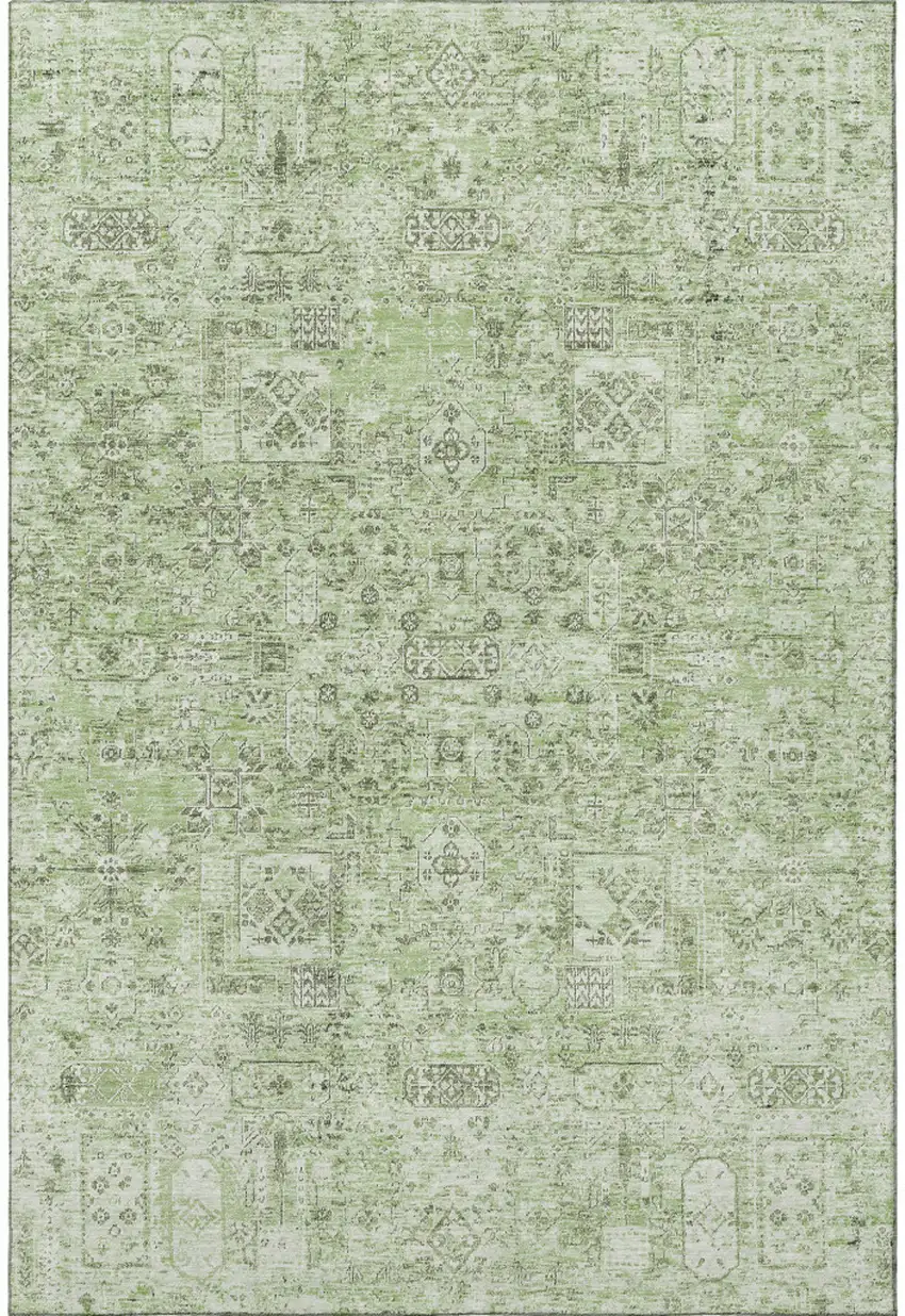 Green And Ivory Floral Washable Area Rug With UV Protection Photo 3