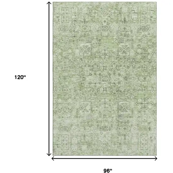 Green And Ivory Floral Washable Area Rug With UV Protection Photo 9