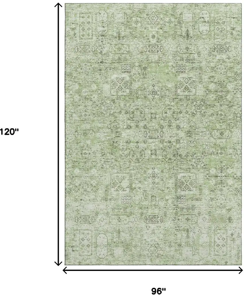 Green And Ivory Floral Washable Area Rug With UV Protection Photo 9