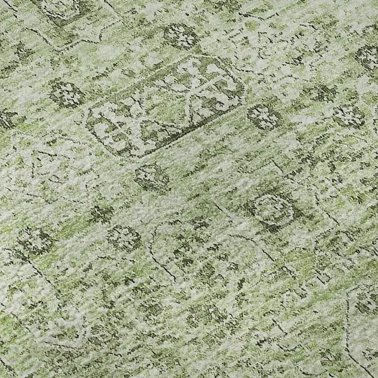 Green And Ivory Floral Washable Area Rug With UV Protection Photo 8