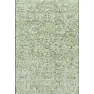 Photo of Green And Ivory Floral Washable Area Rug With UV Protection
