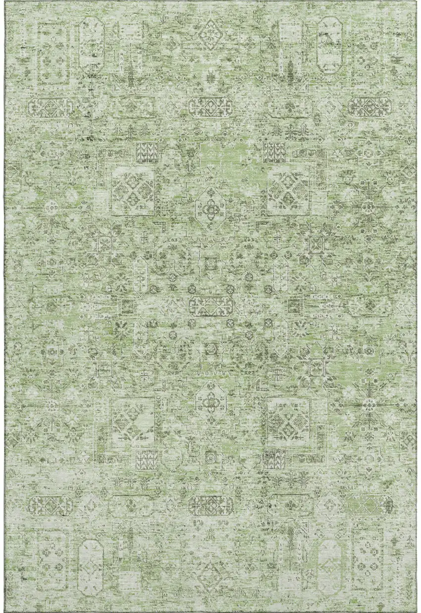 Green And Ivory Floral Washable Area Rug With UV Protection Photo 1