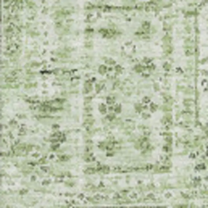 Green And Ivory Floral Washable Area Rug With UV Protection Photo 3