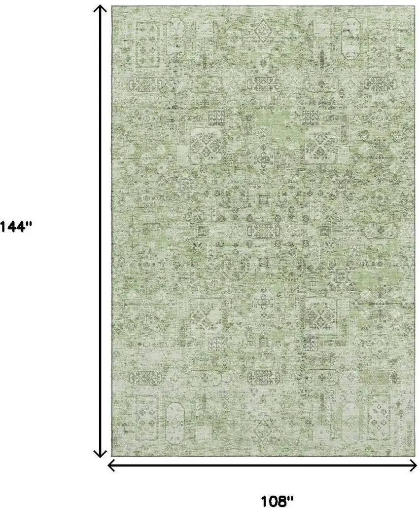Green And Ivory Floral Washable Area Rug With UV Protection Photo 3