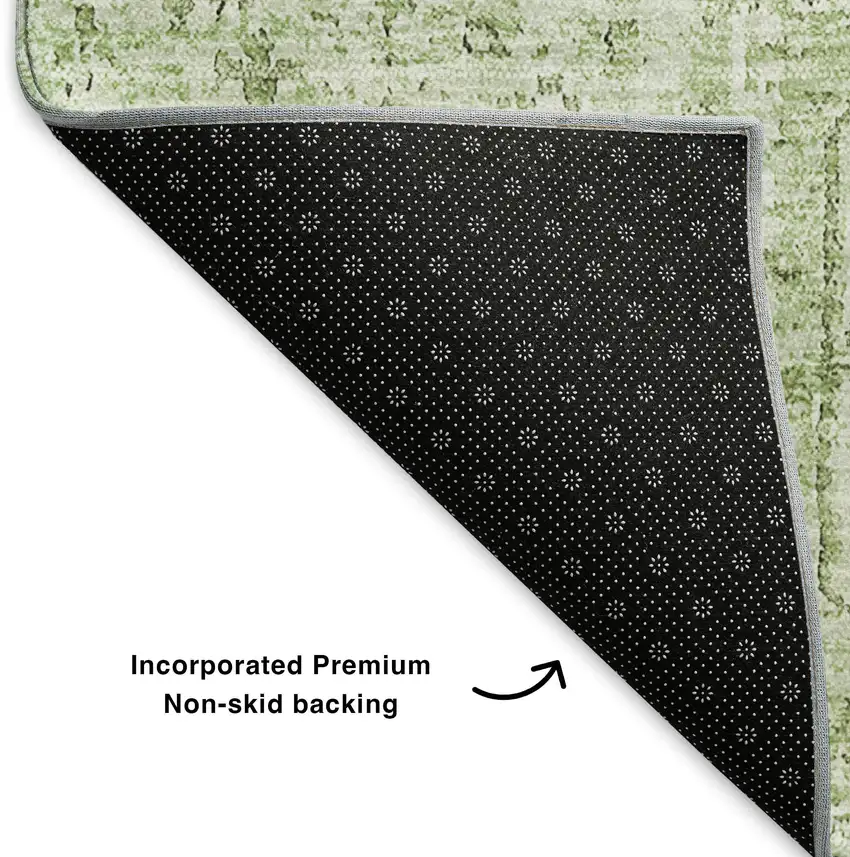 Green And Ivory Floral Washable Area Rug With UV Protection Photo 6