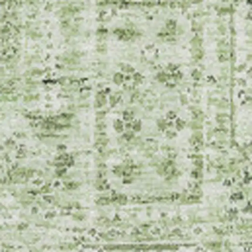 Green And Ivory Floral Washable Area Rug With UV Protection Photo 3