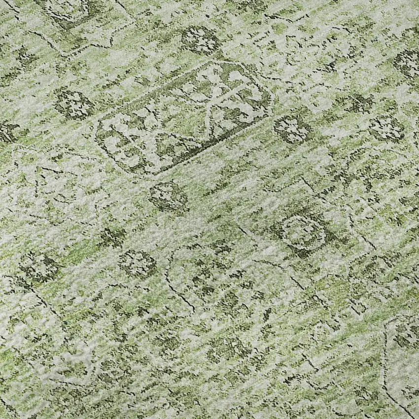 Green And Ivory Floral Washable Area Rug With UV Protection Photo 9