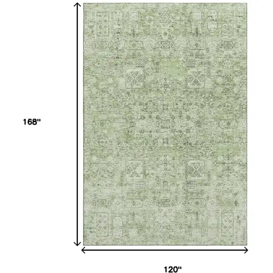 Green And Ivory Floral Washable Area Rug With UV Protection Photo 3