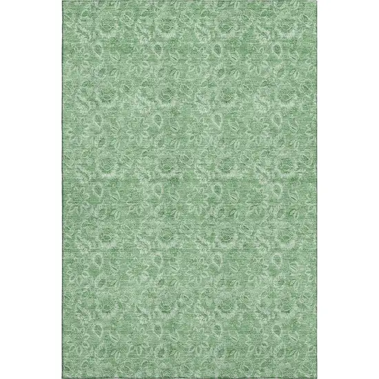 Green And Ivory Floral Washable Area Rug With UV Protection Photo 1