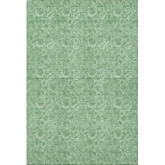 Green And Ivory Floral Washable Area Rug With UV Protection Photo 3