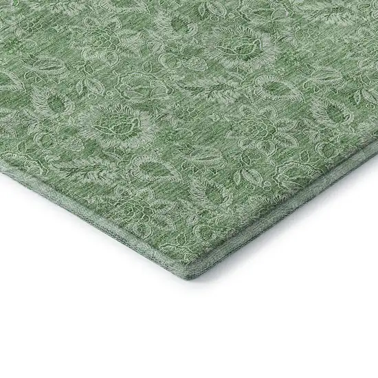 Green And Ivory Floral Washable Area Rug With UV Protection Photo 7