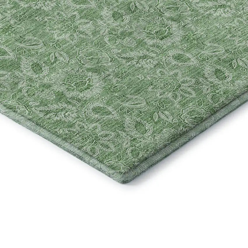 Green And Ivory Floral Washable Area Rug With UV Protection Photo 7