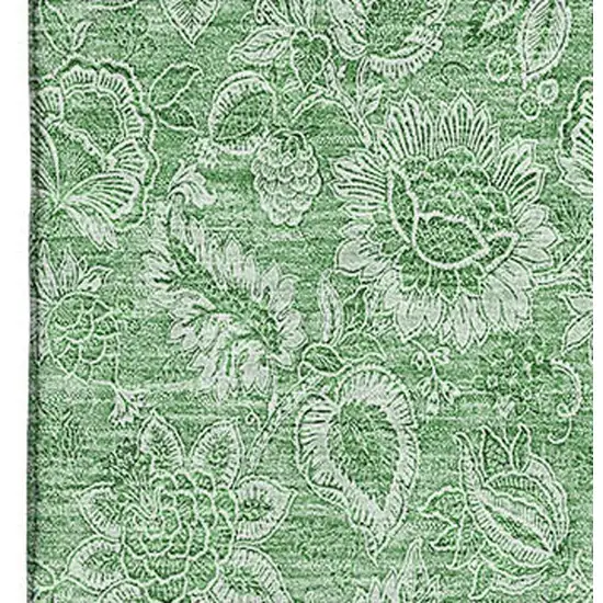 Green And Ivory Floral Washable Area Rug With UV Protection Photo 2