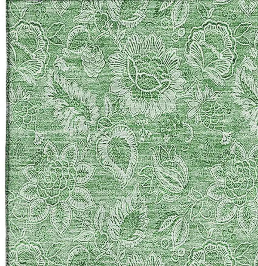 Green And Ivory Floral Washable Area Rug With UV Protection Photo 3