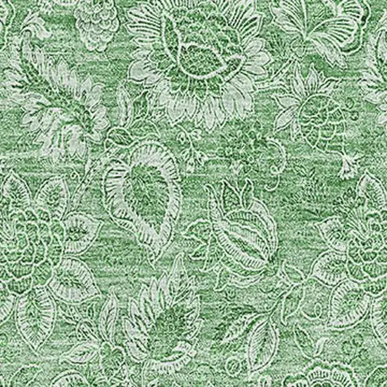 Green And Ivory Floral Washable Area Rug With UV Protection Photo 2