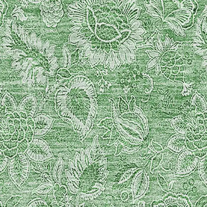 Green And Ivory Floral Washable Area Rug With UV Protection Photo 2