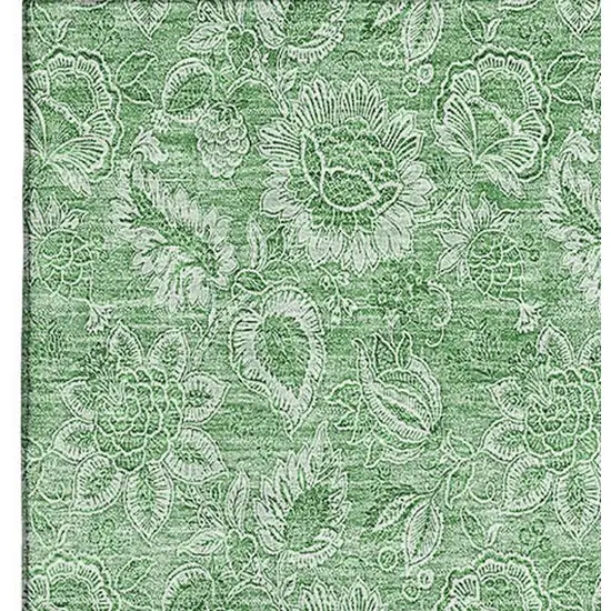 Green And Ivory Floral Washable Area Rug With UV Protection Photo 3