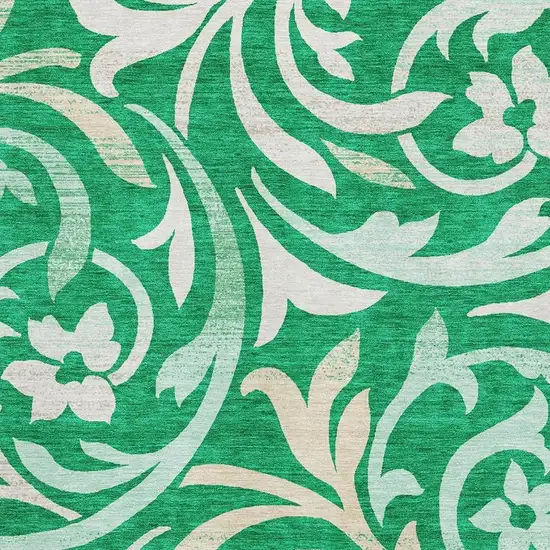 Green And Ivory Floral Washable Area Rug With UV Protection Photo 3