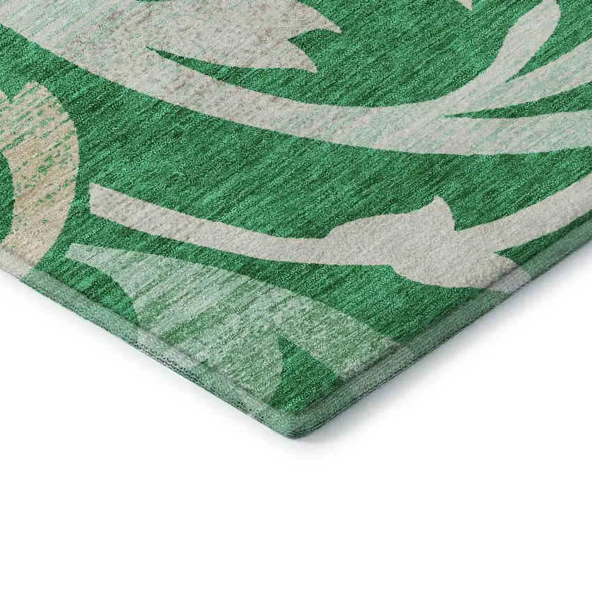 Green And Ivory Floral Washable Area Rug With UV Protection Photo 7