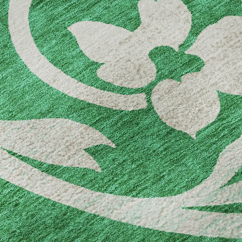 Green And Ivory Floral Washable Area Rug With UV Protection Photo 9