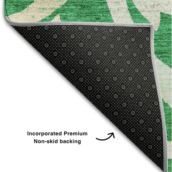 Green And Ivory Floral Washable Area Rug With UV Protection Photo 6