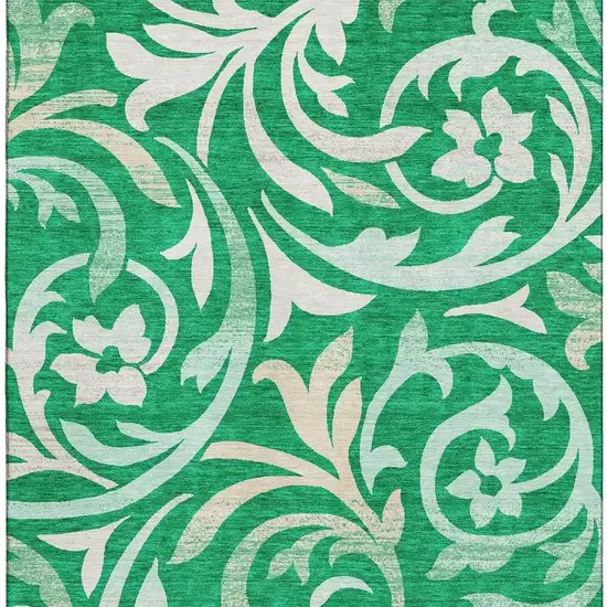 Green And Ivory Floral Washable Area Rug With UV Protection Photo 3