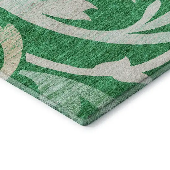 Green And Ivory Floral Washable Area Rug With UV Protection Photo 8
