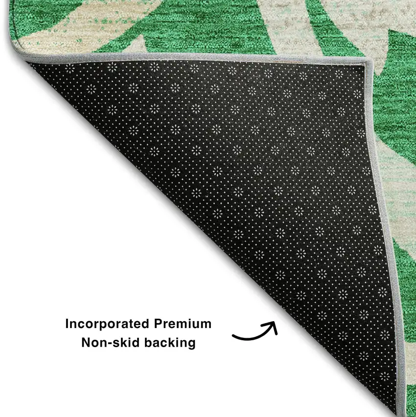Green And Ivory Floral Washable Area Rug With UV Protection Photo 7