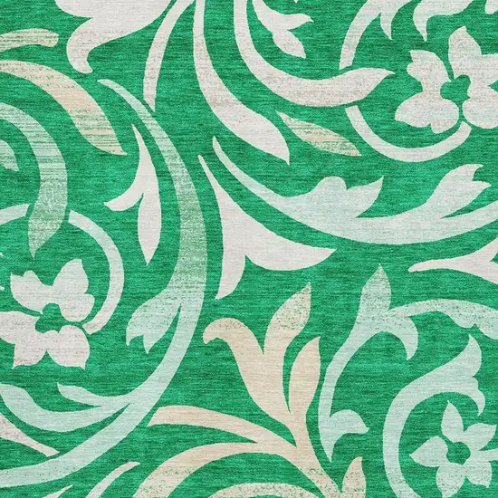 Green And Ivory Floral Washable Area Rug With UV Protection Photo 3