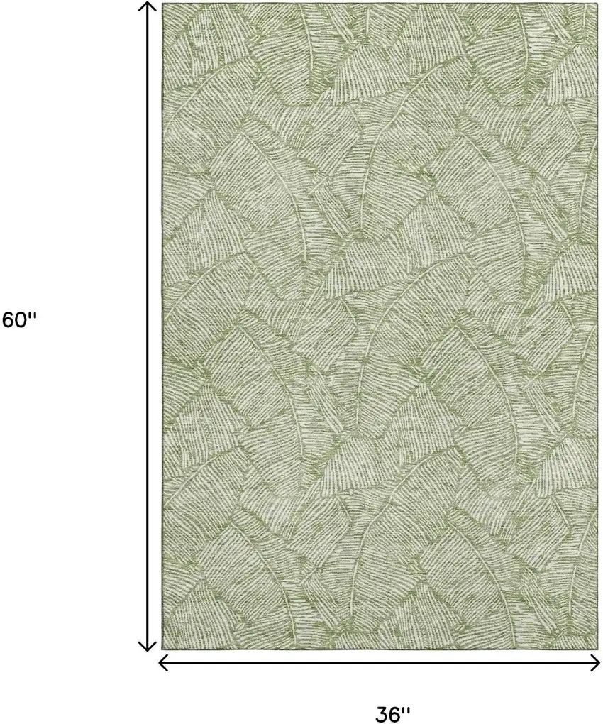 Green And Ivory Floral Washable Area Rug With UV Protection Photo 3