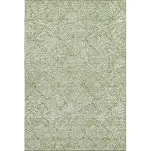 Photo of Green And Ivory Floral Washable Area Rug With UV Protection