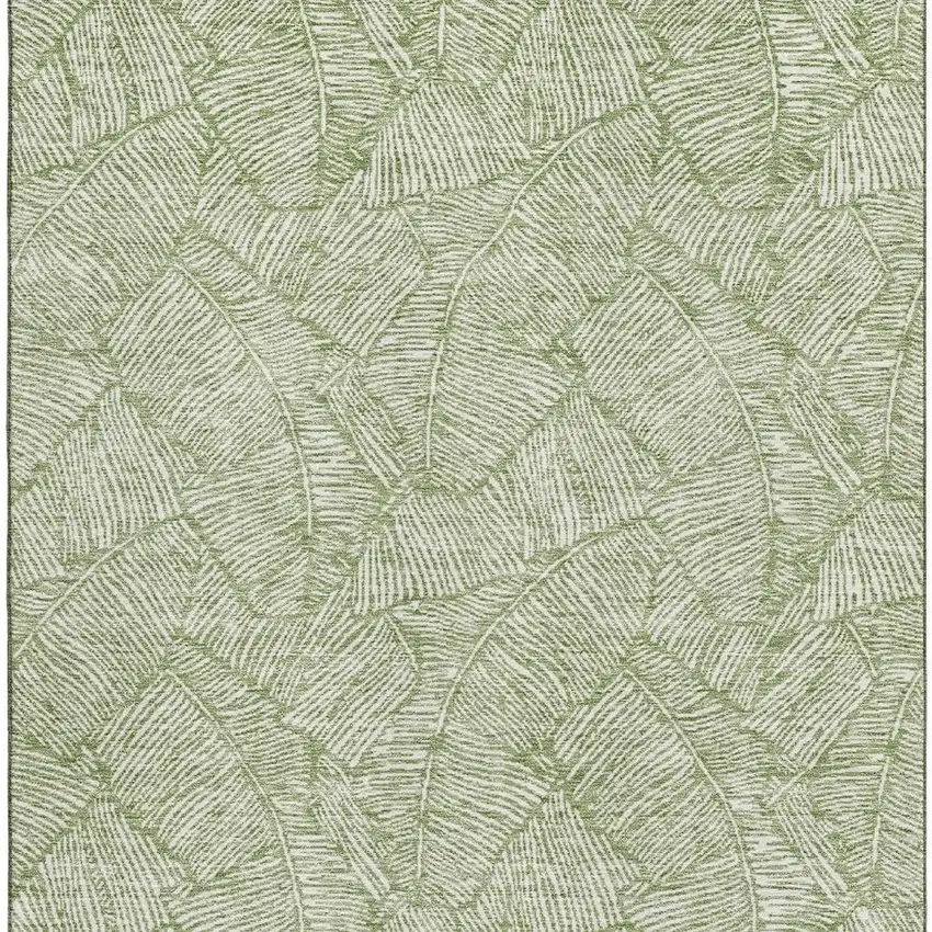 Green And Ivory Floral Washable Area Rug With UV Protection Photo 4