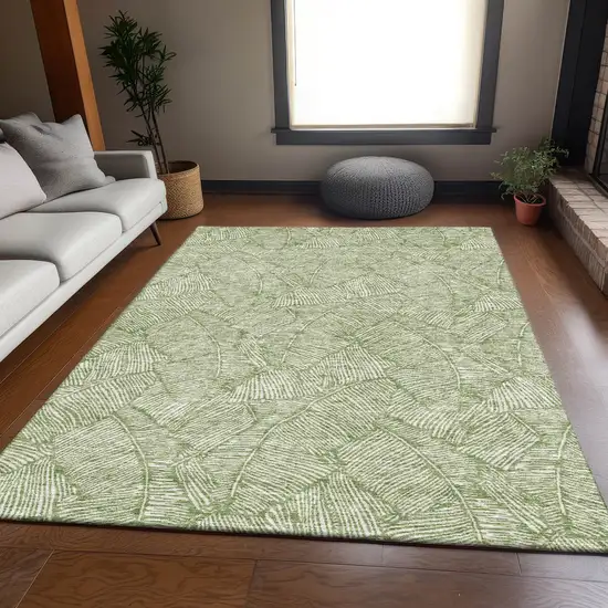 Green And Ivory Floral Washable Area Rug With UV Protection Photo 6
