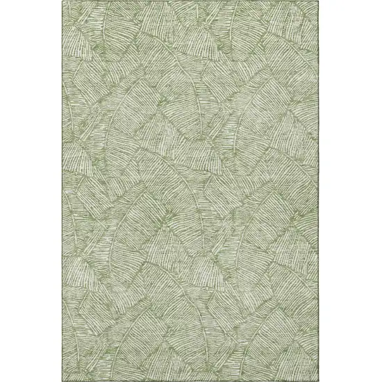 Green And Ivory Floral Washable Area Rug With UV Protection Photo 4