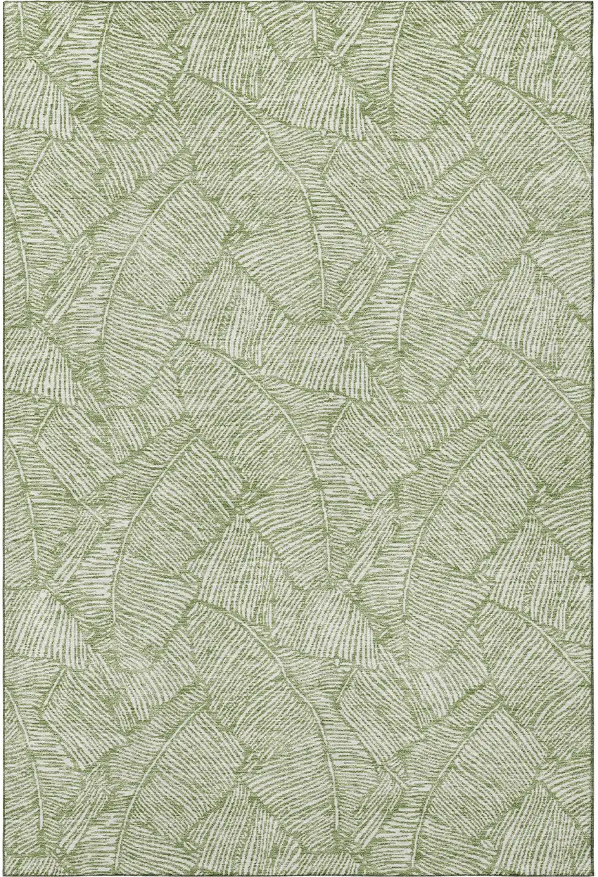 Green And Ivory Floral Washable Area Rug With UV Protection Photo 4