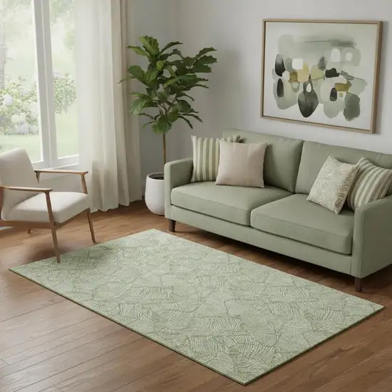Green And Ivory Floral Washable Area Rug With UV Protection Photo 1