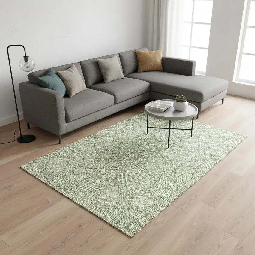 Green And Ivory Floral Washable Area Rug With UV Protection Photo 2