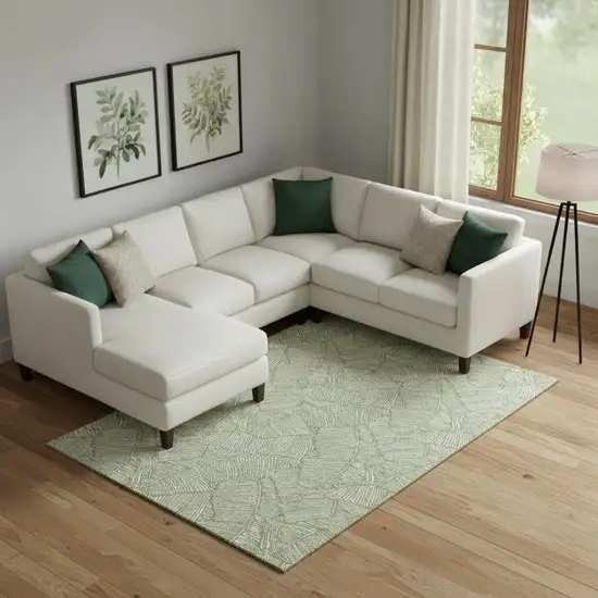 Green And Ivory Floral Washable Area Rug With UV Protection Photo 1