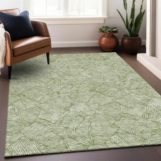 Green And Ivory Floral Washable Area Rug With UV Protection Photo 4