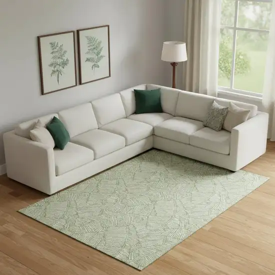 Green And Ivory Floral Washable Area Rug With UV Protection Photo 1