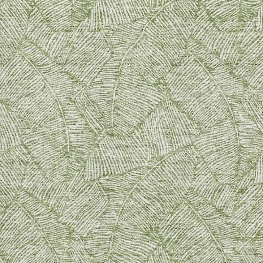 Green And Ivory Floral Washable Area Rug With UV Protection Photo 3