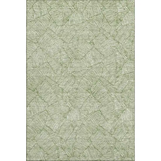 Green And Ivory Floral Washable Area Rug With UV Protection Photo 1