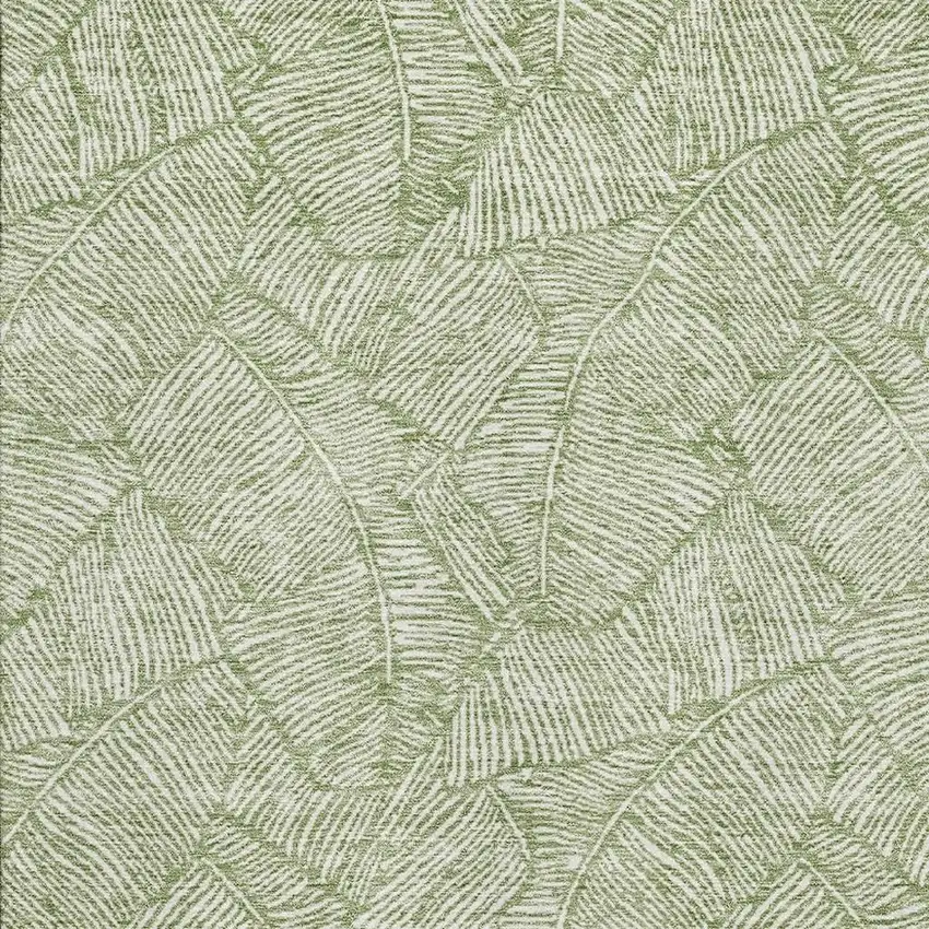 Green And Ivory Floral Washable Area Rug With UV Protection Photo 3