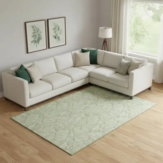Green And Ivory Floral Washable Area Rug With UV Protection Photo 1